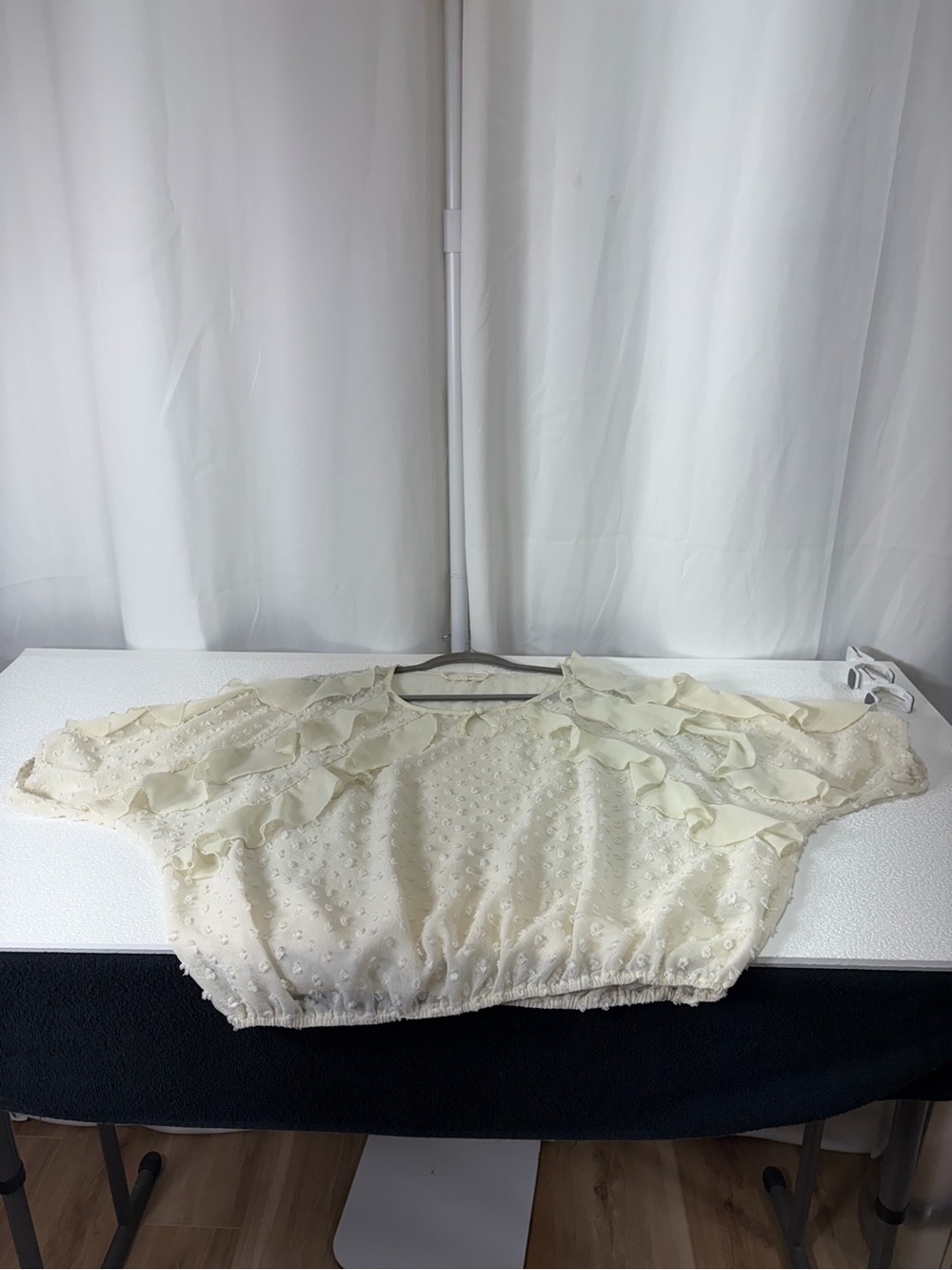A'Reve Cream Ruffle Swiss Dot Blouse with Keyhole 3294 - Picture 3 of 11